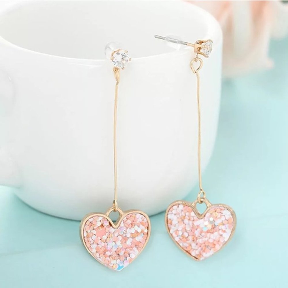 3/$30 CUTE GLITTER HEARTS GOLDEN EARRINGS